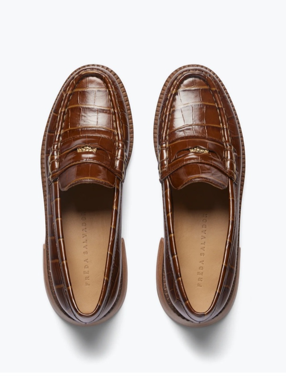 Freda Salvador Elba Hickory Croc-Embossed Penny Loafers